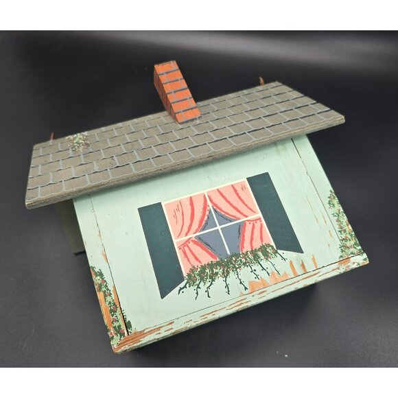 Vintage Birdhouse Green Hand-Painted Wooden Cottage Chimney Windows CM2034 - Picture 6 of 13